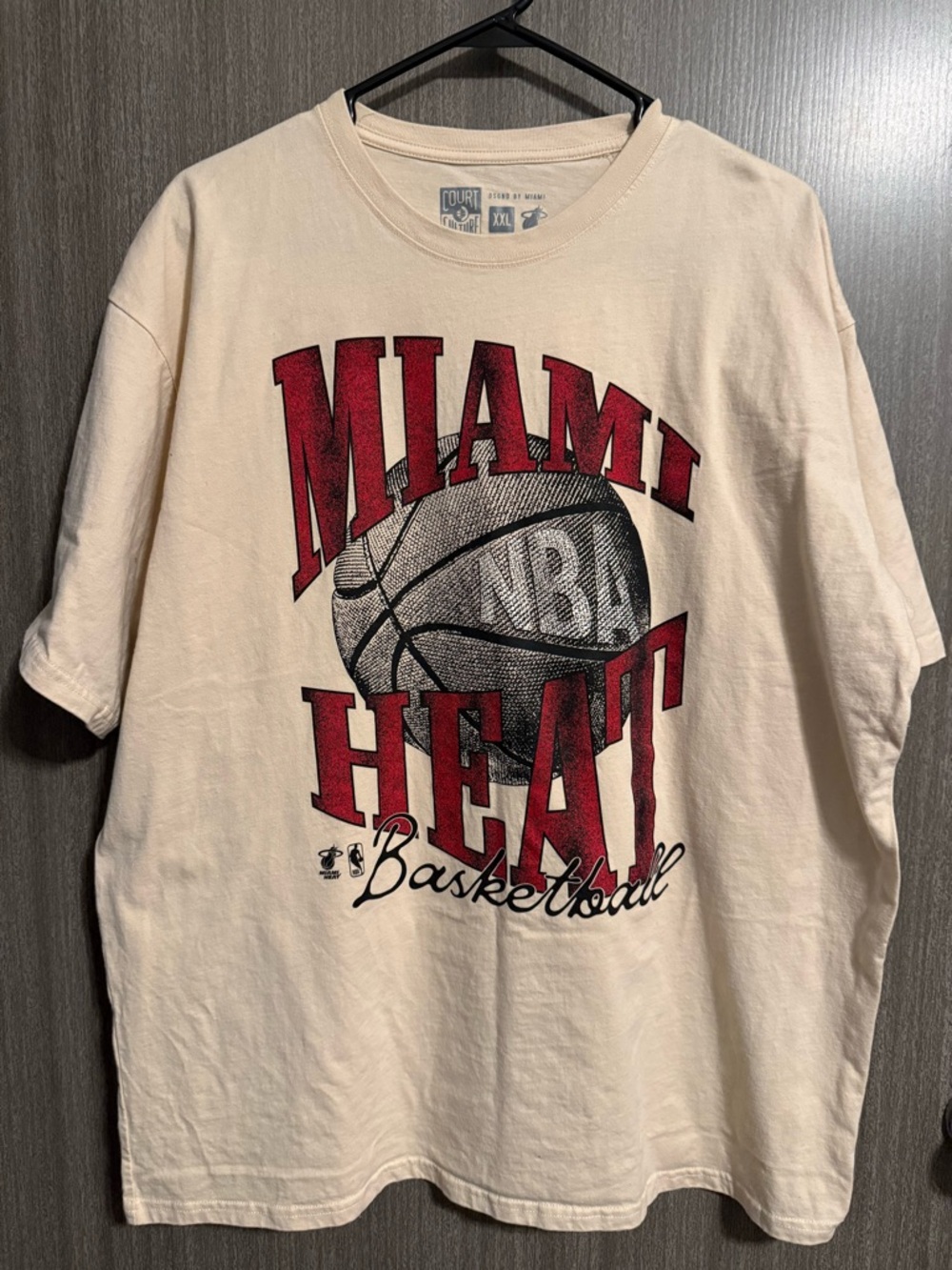 Miami Heat Basketball Graphic Tee - Cream with Red and Black Logo